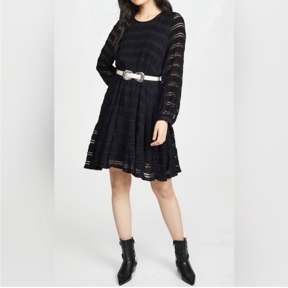 Anine Bing Black Viola Long Sleeve Striped Shift Swing Dress - Picture 16 of 16